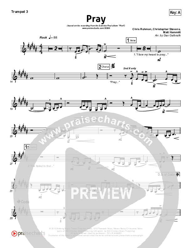 Pray Trumpet Sheet Music PDF (Sanctus Real) PraiseCharts