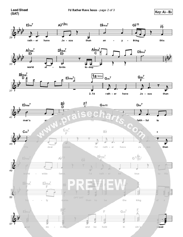 I'd Rather Have Jesus Lead Sheet (SAT) (Susan Quintyne)