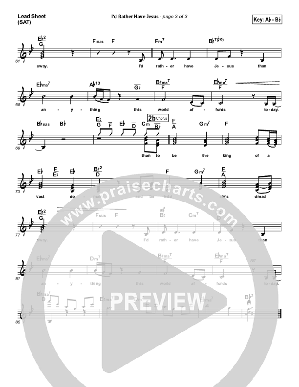 I'd Rather Have Jesus Lead Sheet (SAT) (Susan Quintyne)