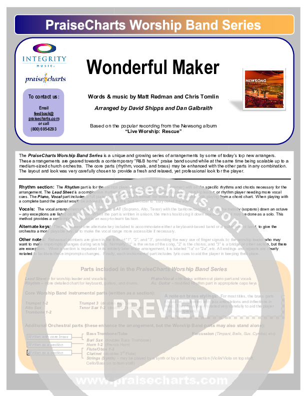 Wonderful Maker Cover Sheet (Chris Tomlin)