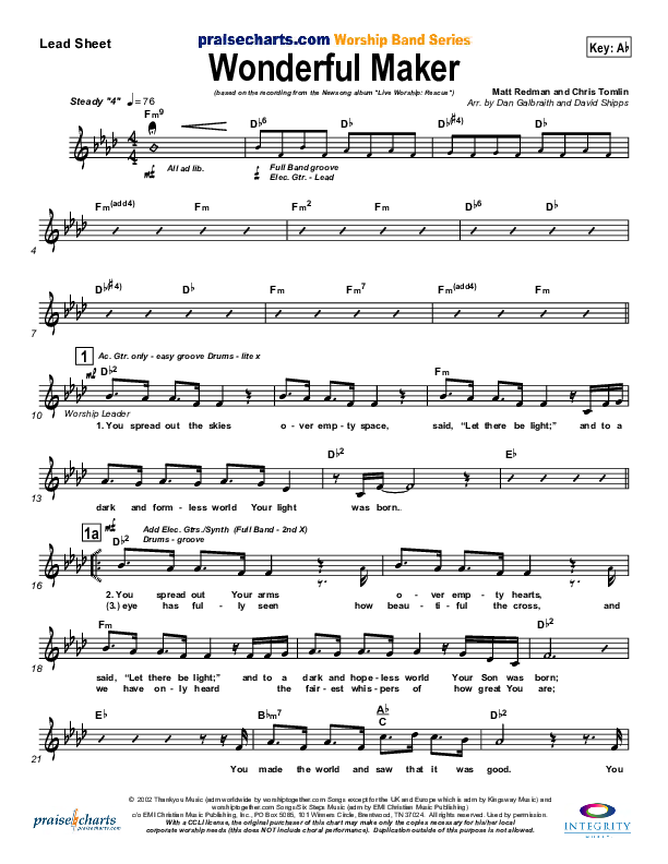 Wonderful Maker Lead Sheet (Chris Tomlin)