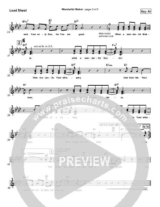 Wonderful Maker Lead Sheet (Chris Tomlin)