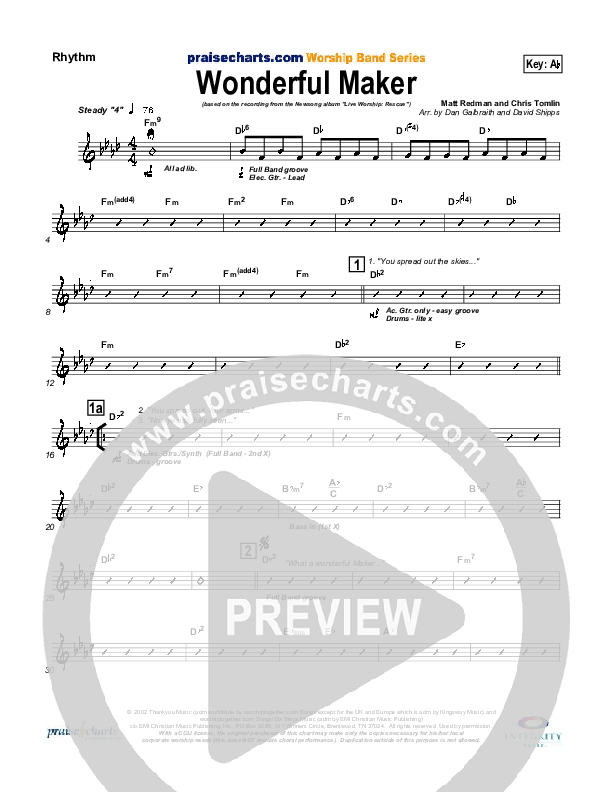 Wonderful Maker Rhythm Chart (Chris Tomlin)
