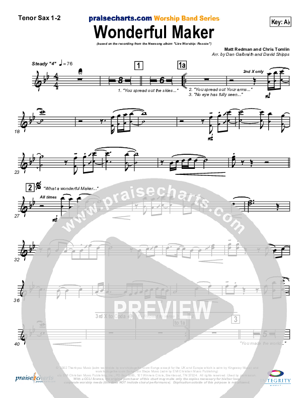 Wonderful Maker Tenor Sax 1/2 (Chris Tomlin)