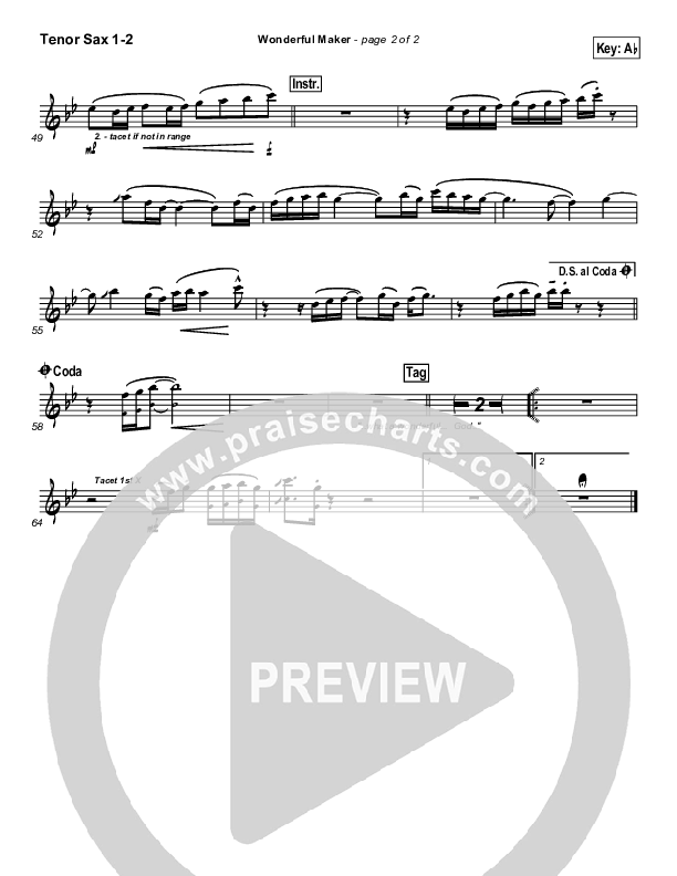 Wonderful Maker Tenor Sax 1/2 (Chris Tomlin)