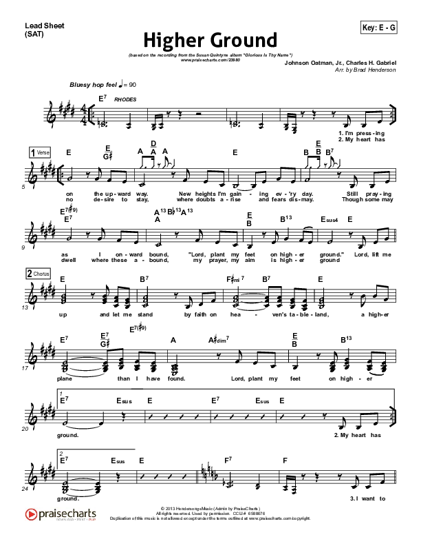 HIgher Ground Lead Sheet (Susan Quintyne)