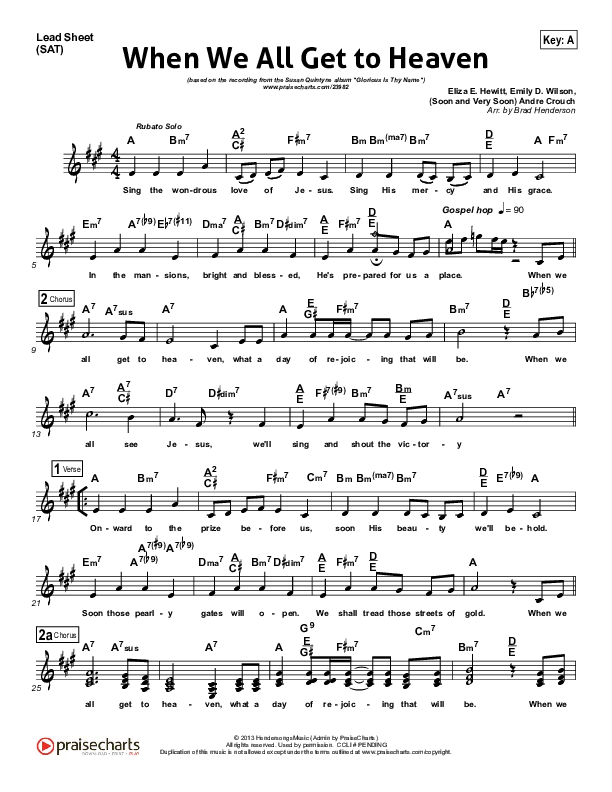 When We All Get To Heaven Lead Sheet (Susan Quintyne)
