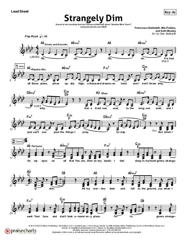 Strangely Dim Lead Sheet (Francesca Battistelli)
