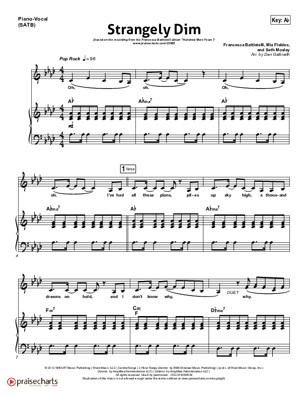 Strangely Dim Piano/Vocal & Lead (Francesca Battistelli)