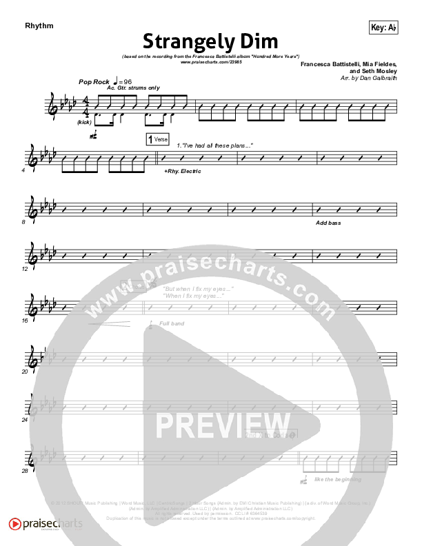 Strangely Dim Rhythm Chart (Francesca Battistelli)
