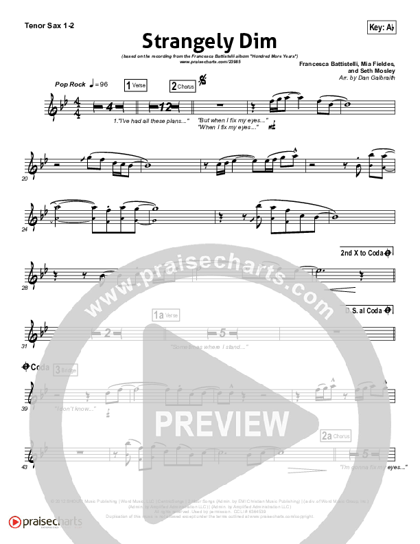 Strangely Dim Tenor Sax 1/2 (Francesca Battistelli)