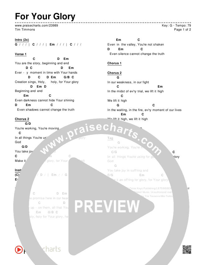 For Your Glory Chords & Lyrics (Tim Timmons)