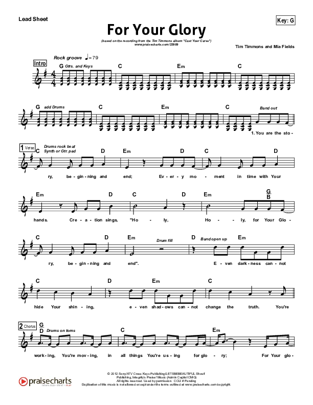 For Your Glory Lead Sheet (Tim Timmons)