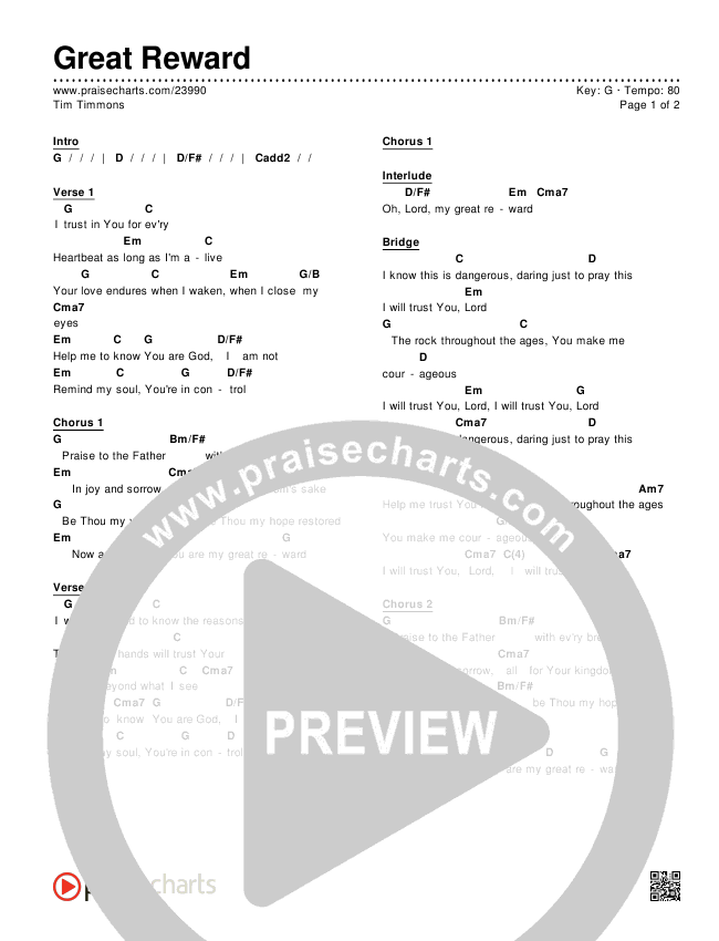 Great Reward Chords & Lyrics (Tim Timmons)