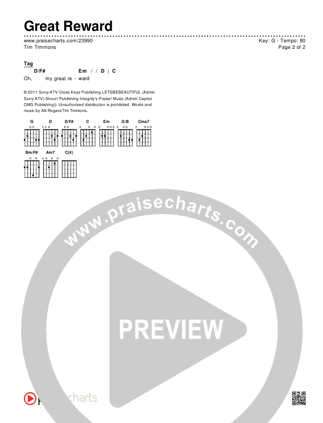 Great Reward Chords & Lyrics (Tim Timmons)