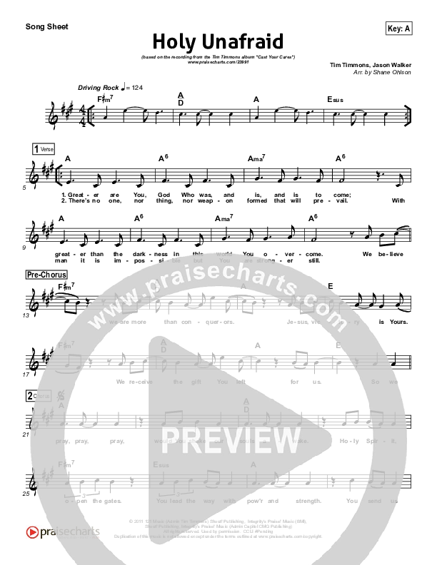 Holy Unafraid Lead Sheet (Tim Timmons)