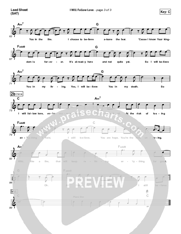 I Will Follow Love Lead Sheet (Tim Timmons)