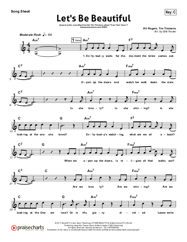 Let's Be Beautiful Lead Sheet (Tim Timmons)
