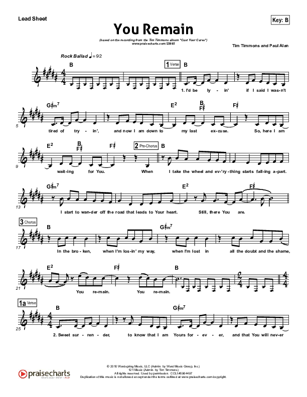 You Remain Lead Sheet (Tim Timmons)