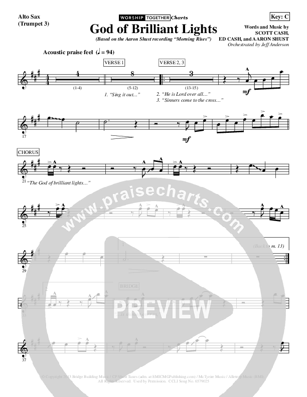 God Of Brilliant Lights Alto Sax (Aaron Shust)