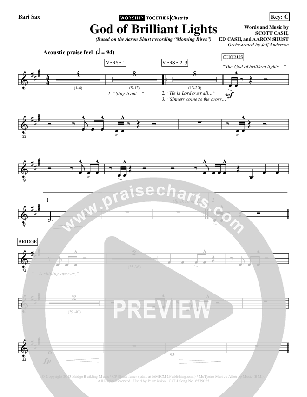 God Of Brilliant Lights Bari Sax (Aaron Shust)