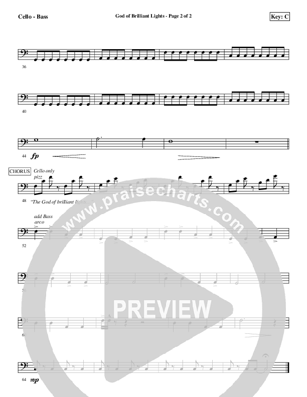 God Of Brilliant Lights Cello/Bass (Aaron Shust)