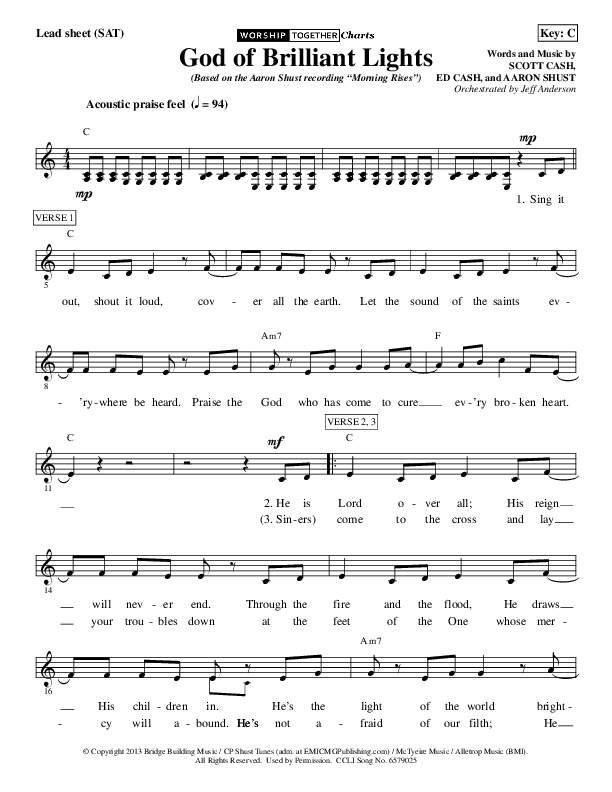 God Of Brilliant Lights Lead Sheet (SAT) (Aaron Shust)