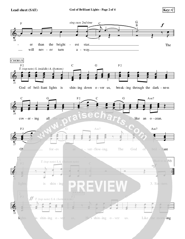 God Of Brilliant Lights Lead Sheet (SAT) (Aaron Shust)