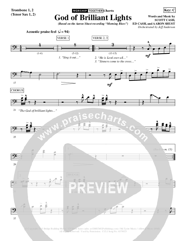 God Of Brilliant Lights Trombone 1/2 (Aaron Shust)