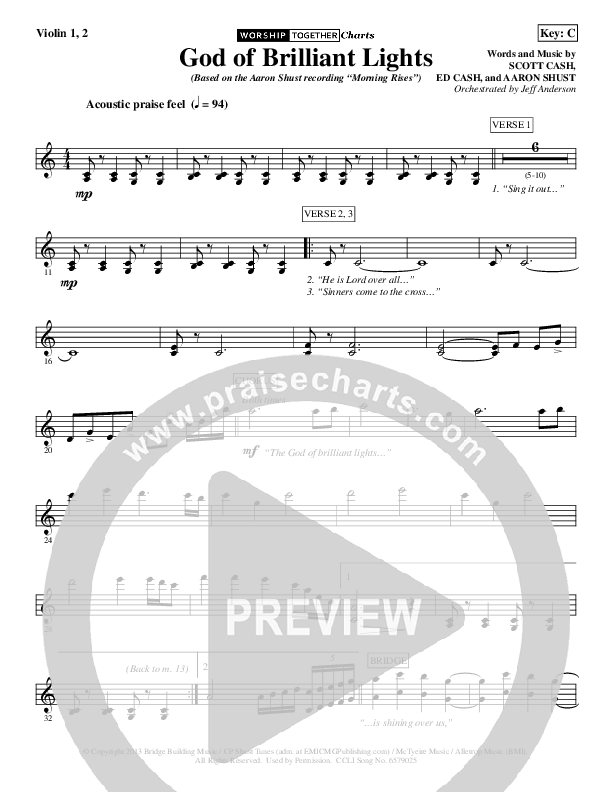 God Of Brilliant Lights Violin 1/2 (Aaron Shust)