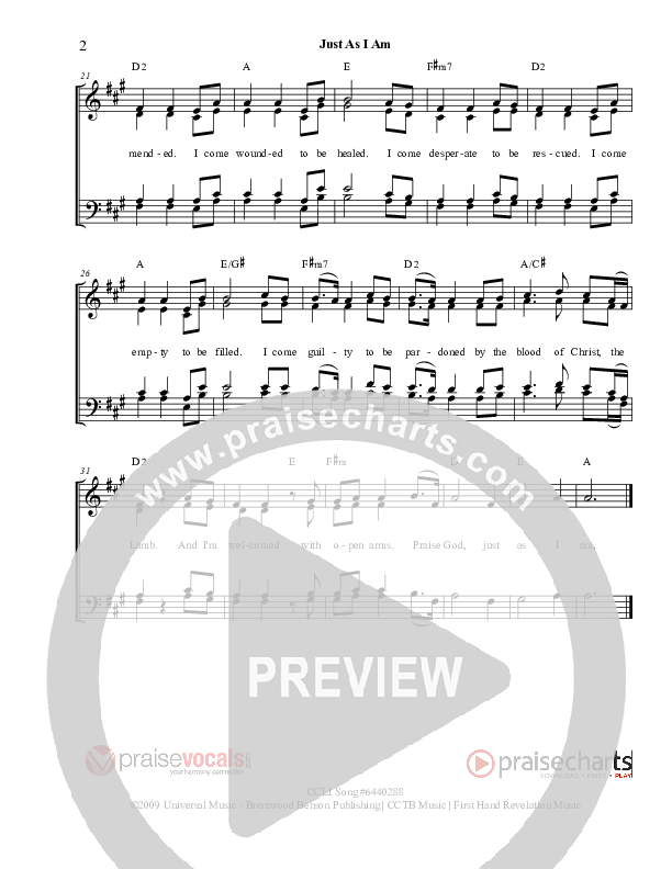 Just As I Am Lead Sheet (PraiseVocals)
