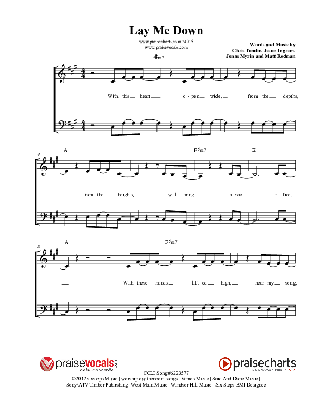 Lay Me Down Lead Sheet (SAT) (PraiseVocals)