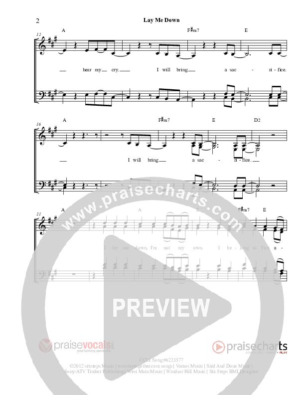 Lay Me Down Lead Sheet (SAT) (PraiseVocals)