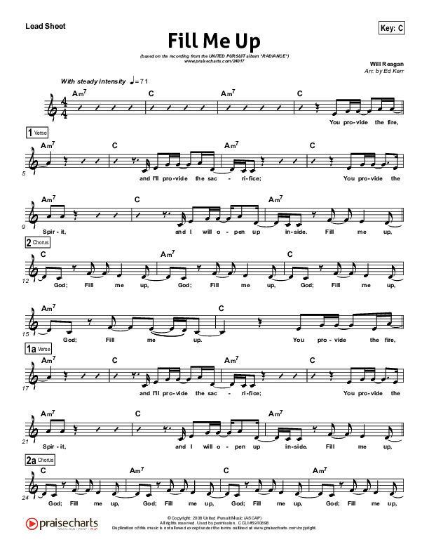 Fill Me Up Lead Sheet (Will Reagan / United Pursuit)