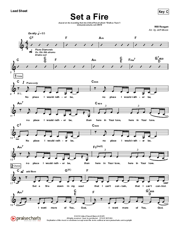 Set A Fire Lead Sheet (Will Reagan / United Pursuit)