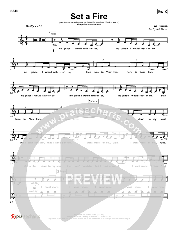 Set A Fire Piano/Vocal (SATB) (Will Reagan / United Pursuit)