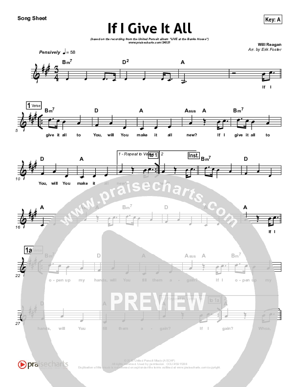 If I Give It All Lead Sheet (Will Reagan / United Pursuit)