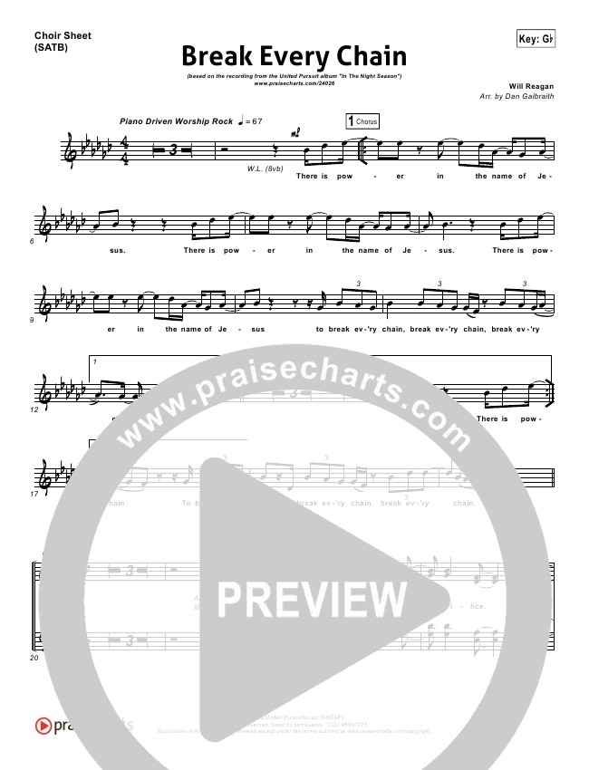 Break Every Chain Sheet Music PDF (Will Reagan / United Pursuit