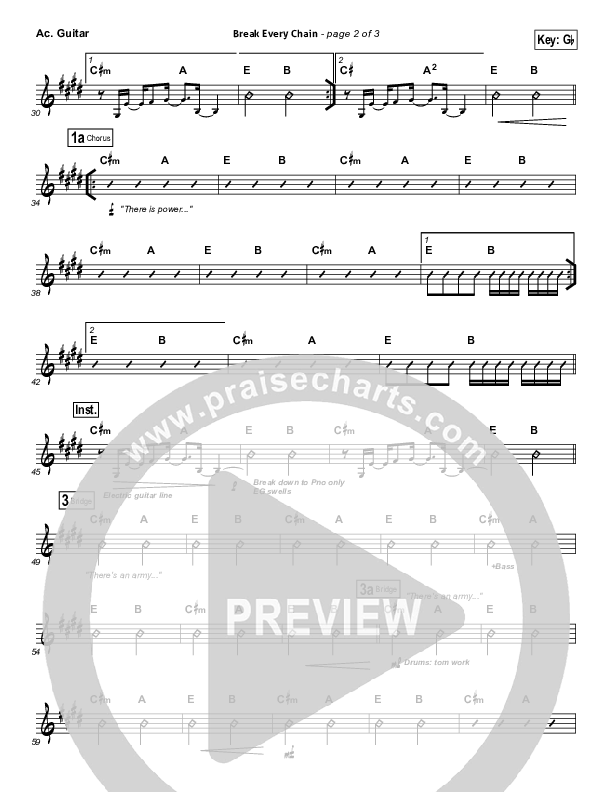 Break Every Chain Acoustic Guitar Sheet Music PDF (Will Reagan / United