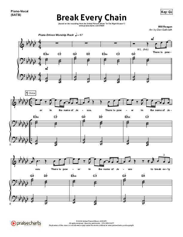 Break Every Chain Piano/Vocal (SATB) (Will Reagan / United Pursuit)