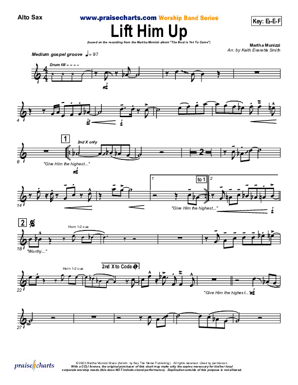 Lift Him Up Alto Sax (Martha Munizzi)