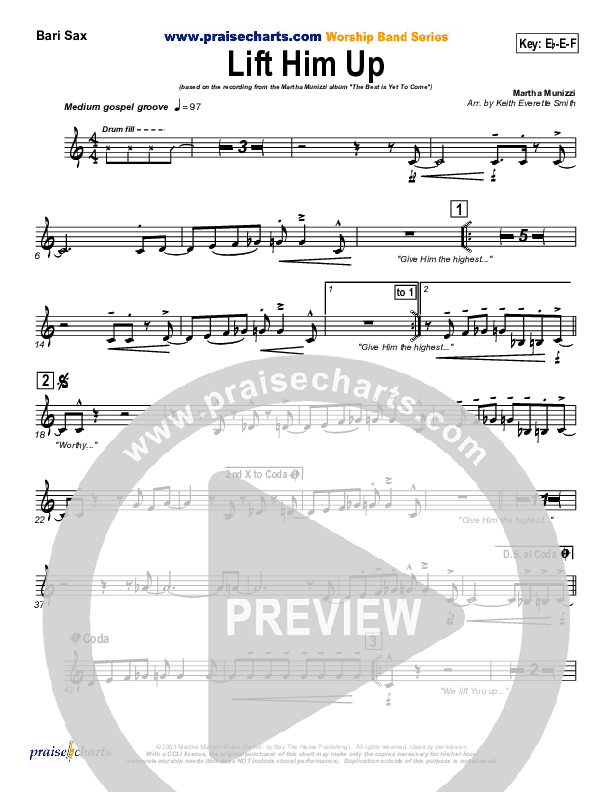 Lift Him Up Bari Sax (Martha Munizzi)