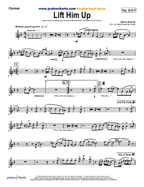 Lift Him Up Clarinet (Martha Munizzi)