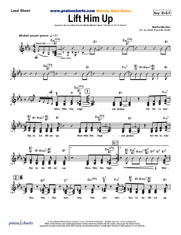Lift Him Up Lead Sheet (SAT) (Martha Munizzi)