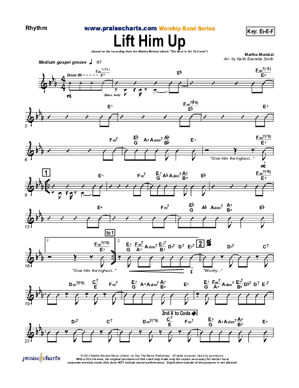 Lift Him Up Rhythm Chart (Martha Munizzi)