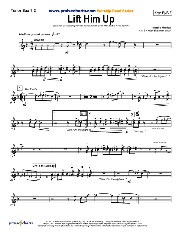 Lift Him Up Tenor Sax 1/2 (Martha Munizzi)