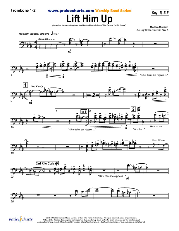 Lift Him Up Trombone 1/2 (Martha Munizzi)