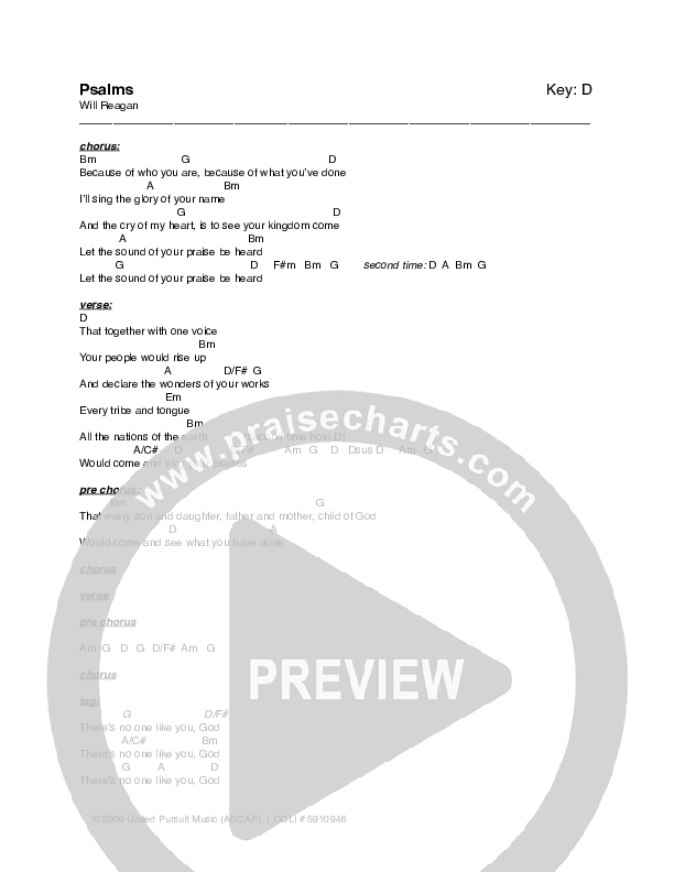 Psalms Chords & Lyrics (Will Reagan / United Pursuit)