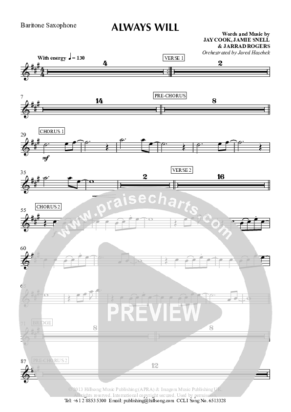 Always Will Bari Sax (Hillsong Worship)