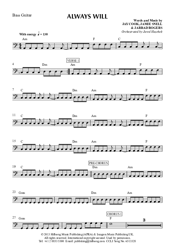 Always Will Bass Guitar (Hillsong Worship)